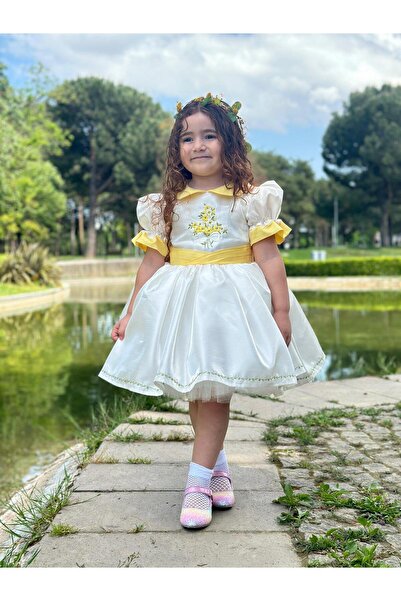 Hly Karol Tasarım Sarı Papatya Vintage Kız Bebek Elbise,Doğum günü elbise,fot...