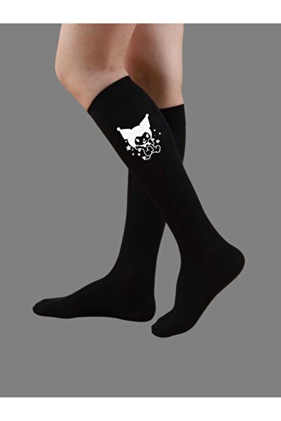 LİASSHOES Детски чорапи с бял и райетиран черен принт Kuromilici