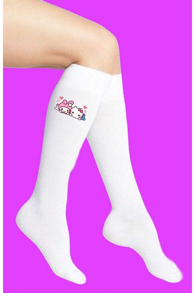 LİASSHOES Mini Haylo Printed Below the Knee Thin Socks for Girls