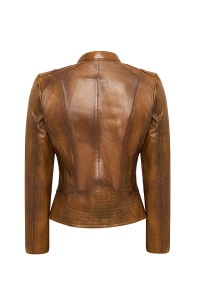 Derimod Anya Women's Camel Short Leather Jacket 24Wge5233Nc