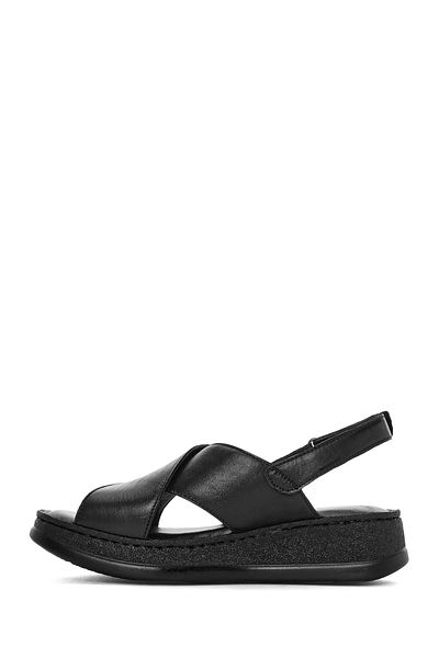 Derimod Women's Black Strappy Thick Soled Genuine Leather Comfort Sandals 25Sfd321718