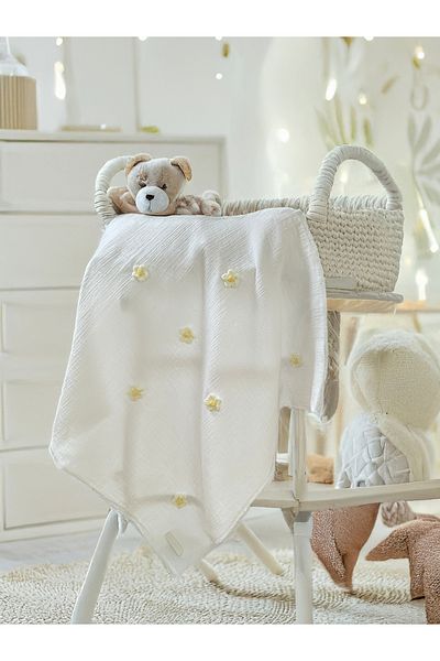 Bond Bestie Daisy Patterned Muslin Baby Cover & Blanket Natural Texture 100% Cotton Oeko-Teks Certified 75X75 cm