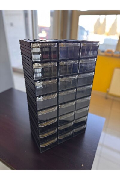 MCPOİ 24 Gözlü Siyah Plastik Çekmeceli Organizer Kutu | Atölye, hobi ve endüstriyel kullanım.