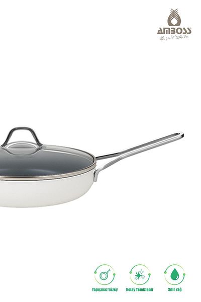 Amboss 4 Piece Sera Nova Single Fireproof Non-Stick Ceramic Pan Set with Glass Cover White