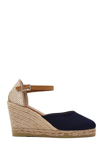 Derimod Women's Navy Blue Ankle Strap Wedge Heeled Espadrilles 25Sfd20586F