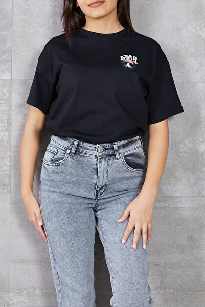 DPARİS Women's Oversize Crew Neck Printed T-Shirt