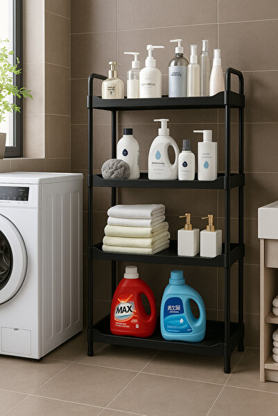 ALMUFARREJ منظم الحمام فيسكين أسود 4 طبقات 115x26x51 سم