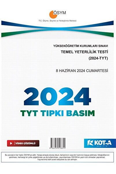 KOTA YAYINLARI 2024 Tyt Çıkmış Sorular (TIPKI BASIM-KAPAKSIZ FASİKÜL)