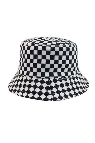 Köstebek Black and White Checkered Bucket Hat
