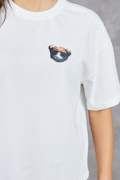 DPARİS Women's Oversize Crew Neck Printed T-Shirt