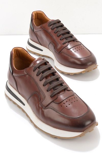 Bambi Brown Black Leather Men's Sneaker E 01901622403
