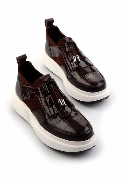 Bambi Brown Brown Crocodile Genuine Leather Men's Sneaker E 01194010203