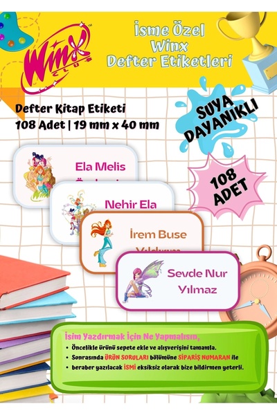 Ceres Studio Winx Okul Etiketi Defter Etiketi Kitap Etiketi Kişiye Özel Suya ...