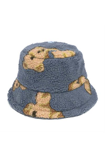 Köstebek Teddy Bear Allover Indigo Winter Thick Bucket Hat
