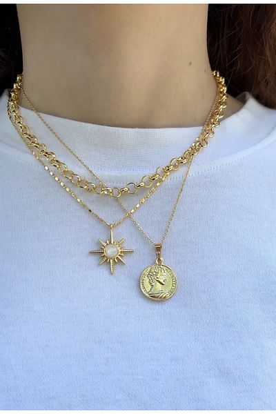 Eylülün Takısı Women's Gold Color 3 Pieces Pinterest Necklace