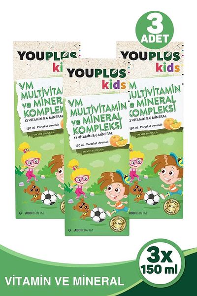 Youplus Kids Vm Multivitamin and Mineral Complex 150 ml 3 Pieces