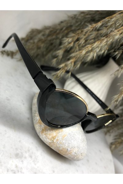 Mazzy Cat Eye Black Gold Detail Women's Sunglasses