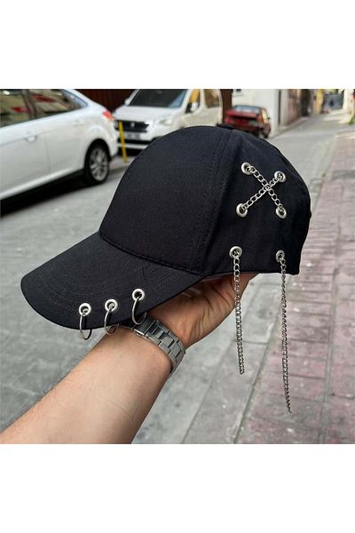 Köstebek Black Hat with Three Piercings and a Cross Chain