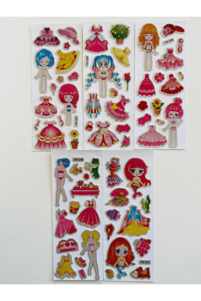 Mielibon 5'li Kız Giydirme Sticker Seti Çocuklar İçin Eğlenceli Aktivite – 60...