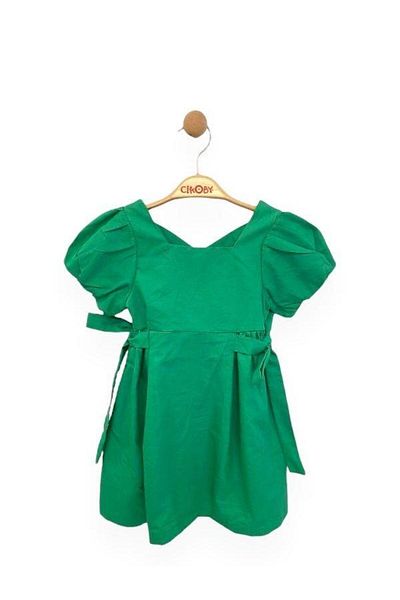 Çikoby Girl's Cotton Princess Sleeve Green Dress
