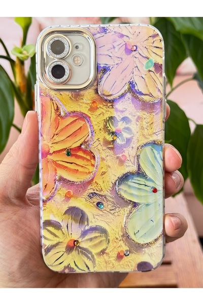 Fibaks iPhone 11 Case Color Changing Stone Camera Lens Protection Pink Flower Pattern Shock Absorbing Cover