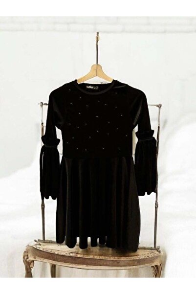 Zekids Rochie pentru fete din catifea cu mâneci cu perle