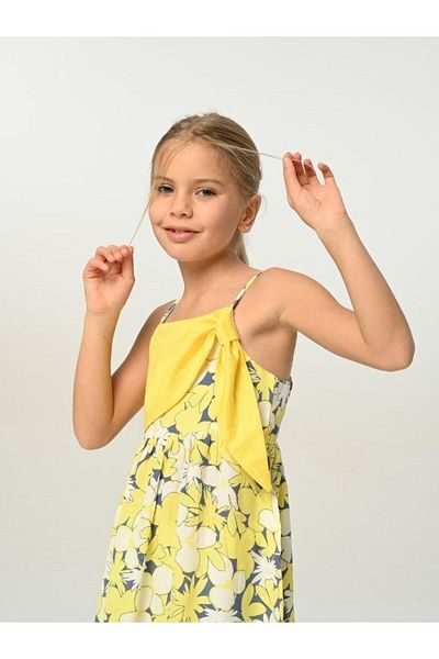 Çikoby Patterned Strappy Girl's Woven Dress