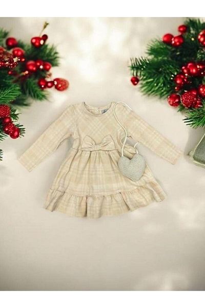 Zekids Girl's Plaid Patterned Heart Bag Dress