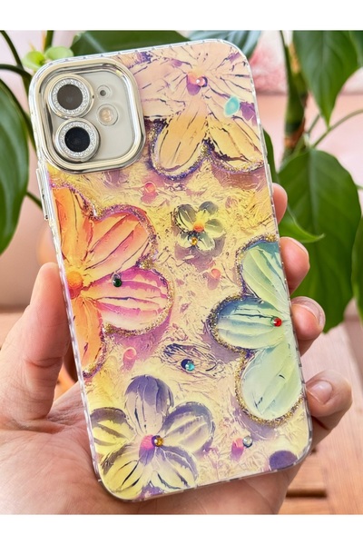 Fibaks iPhone 11 Case Color Changing Stone Camera Lens Protection Pink Flower Pattern Shock Absorbing Cover