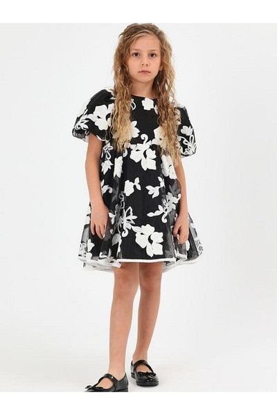Zekids Girl's Floral Patterned Organza Dress