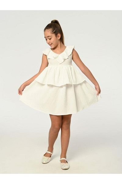 Çikoby Girl's Ruffled Woven Dress