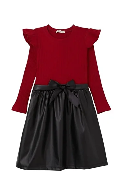 Zekids Girl's Ribbed Top Leather Skirt Dress