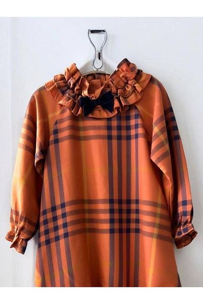 Zekids Girl's Plaid Dress - Collar Ruffle
