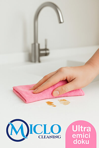 MICLO CLEANING Mikrofiber Kareli Mutfak Bezi | 40x40cm Leke Tutmaz | Deterjan ile Kullanıma Uygun | x3 Adet | Pembe