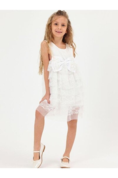 Zekids Κοριτσίστικο φόρεμα με δαντέλα με φιόγκο