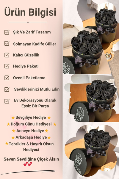 CAPSULE Sevgiliye Özel Hediye Gül Kutu Siyah Hediyelik Çiçek Doğum Günü Sepeti Kız Arkadaşa Eşe Sevgili
