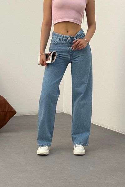 BİKELİFE Blaue Damenjeans mit hoher Taille und weitem Bein