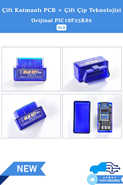 ELM 327 ELM327 V1.5 OBD2 Bluetooth Araç Arıza Tespit ve Silme Cihazı - PIC18F25K80 Çift Çipli, iOS & Android Uyumlu