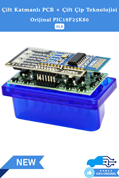 ELM 327 ELM327 V1.5 OBD2 Bluetooth Araç Arıza Tespit ve Silme Cihazı - PIC18F25K80 Çift Çipli, iOS & Android Uyumlu