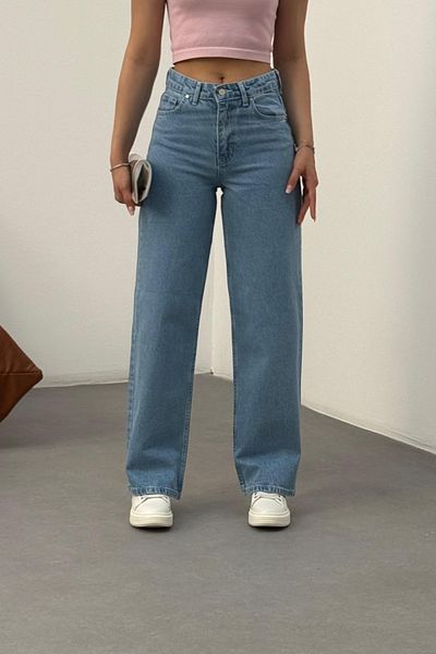 BİKELİFE Blaue Damenjeans mit hoher Taille und weitem Bein