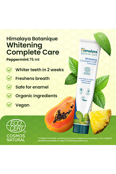 Himalaya Since 1930 Beyazlatıcı Komple Bakım Diş Macunu 75ml | Ecocert Cosmos Sertifikalı | Organik Aktif, Nane Aromalı