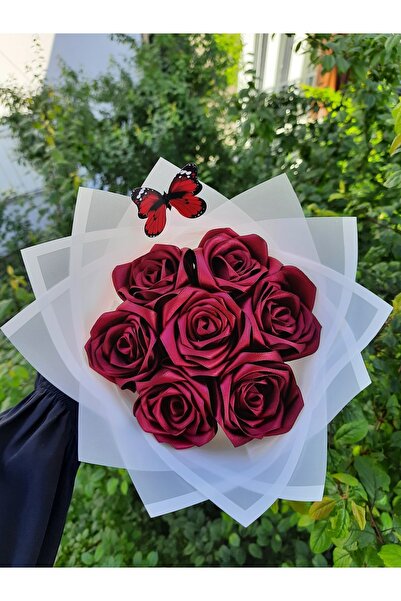 BUKET DÜNYASI 7'li Solmayan Gül Buketi Bordo Gül Dışı Beyaz