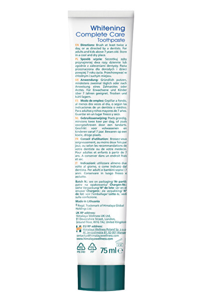 Himalaya Since 1930 Beyazlatıcı Komple Bakım Diş Macunu 75ml | Ecocert Cosmos Sertifikalı | Organik Aktif, Nane Aromalı