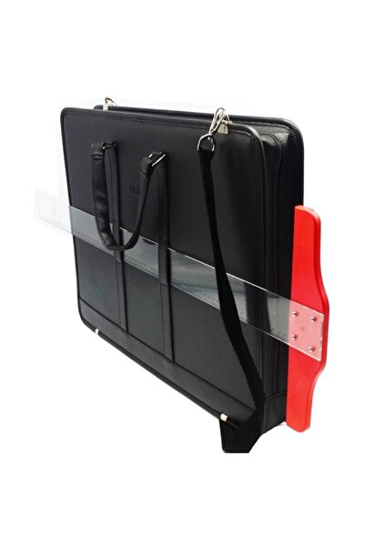 BBACK Suni Deri Proje Çantası Resim Çantası 40*55cm T Cetvel Taşıma Aparatlı Taban Körüklü Siyah