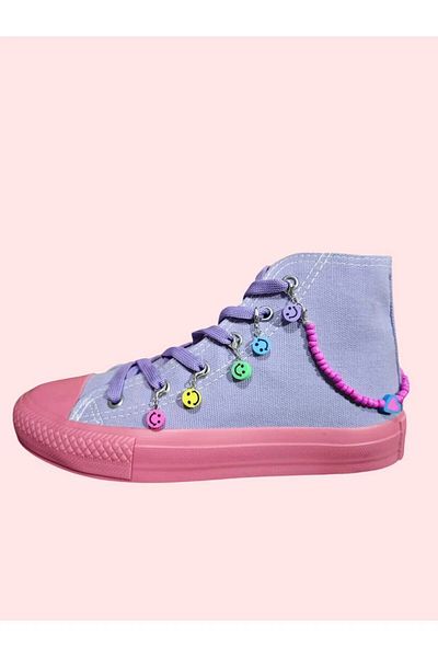 archiepet Purple Lace-Up Bead Detailed Non-Slip Sole Girls' Sneakers Shoes