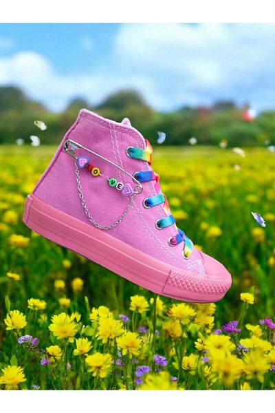 archiepet Special Design Colorful Lace-Up Name Detailed Pink Girl's Sneakers