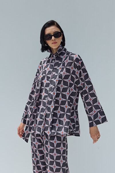 SENA GÜVEN Fıra Gömlek Antrasit Desenli