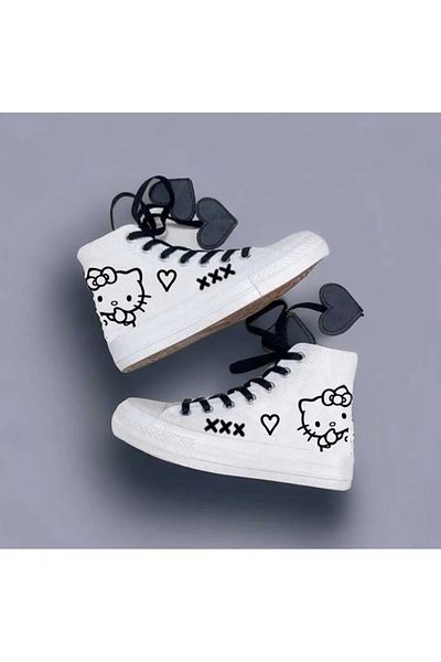 archiepet Cat Printed Sweet Heart Lace-Up Children's Convers Shoes