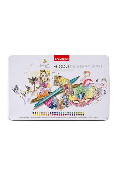 Bruynzeel Fineliner: Double Sided Pen Set: 48 Colors (Brush & 0.4 mm Tip)