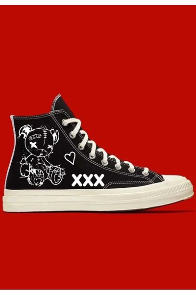 archiepet Cute Black Panda - Pantofi Converse pentru fete și băieți cu design special